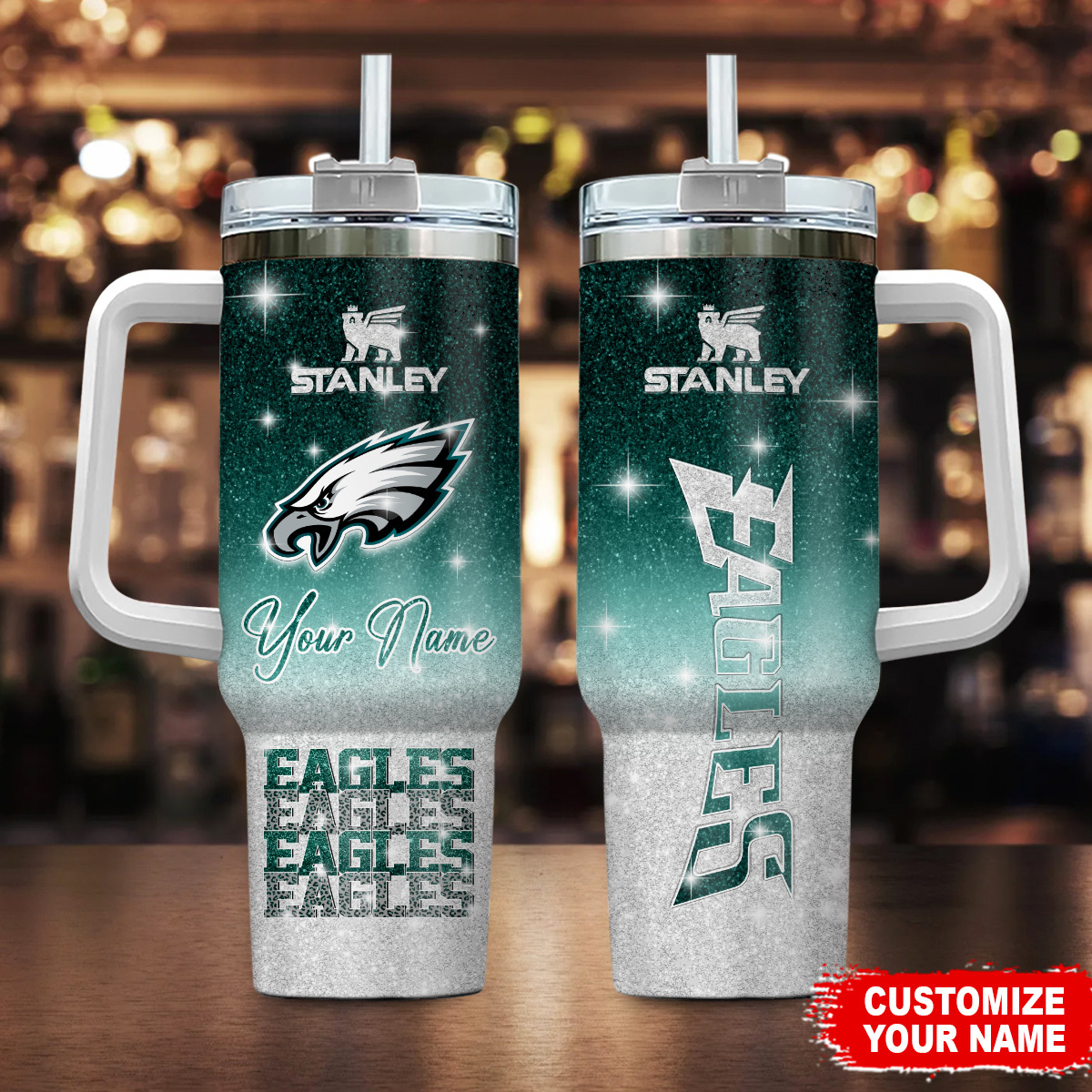Philadelphia Eagles NFL Custom Stanley Quencher 40oz Stainless Steel Tumbler With Handle