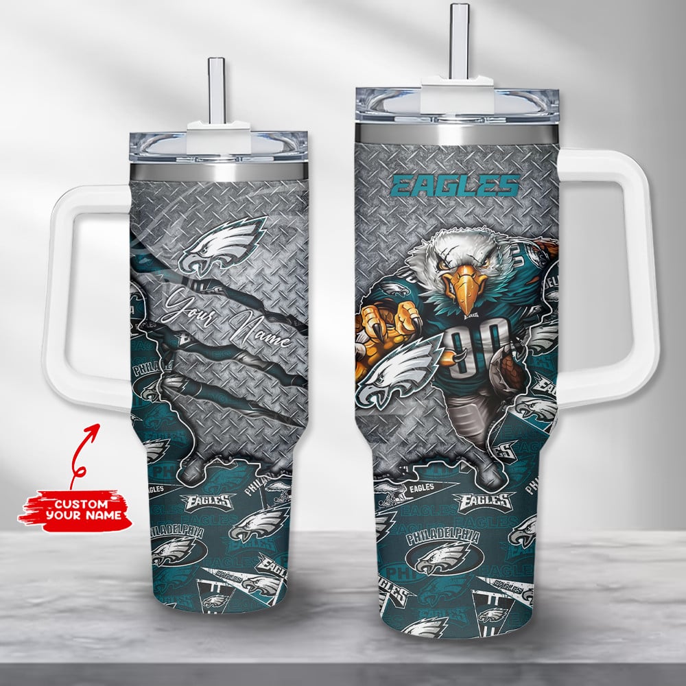 Philadelphia Eagles NFL Custom Stanley Quencher 40oz Stainless Steel Tumbler With Handle