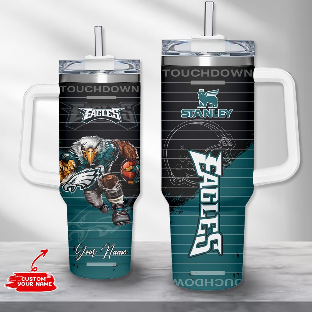 Philadelphia Eagles NFL Custom Stanley Quencher 40oz Stainless Steel Tumbler With Handle