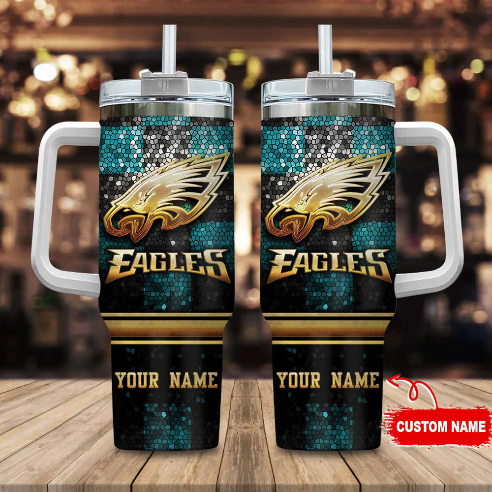Philadelphia Eagles NFL Custom Stanley Quencher 40oz Stainless Steel Tumbler With Handle