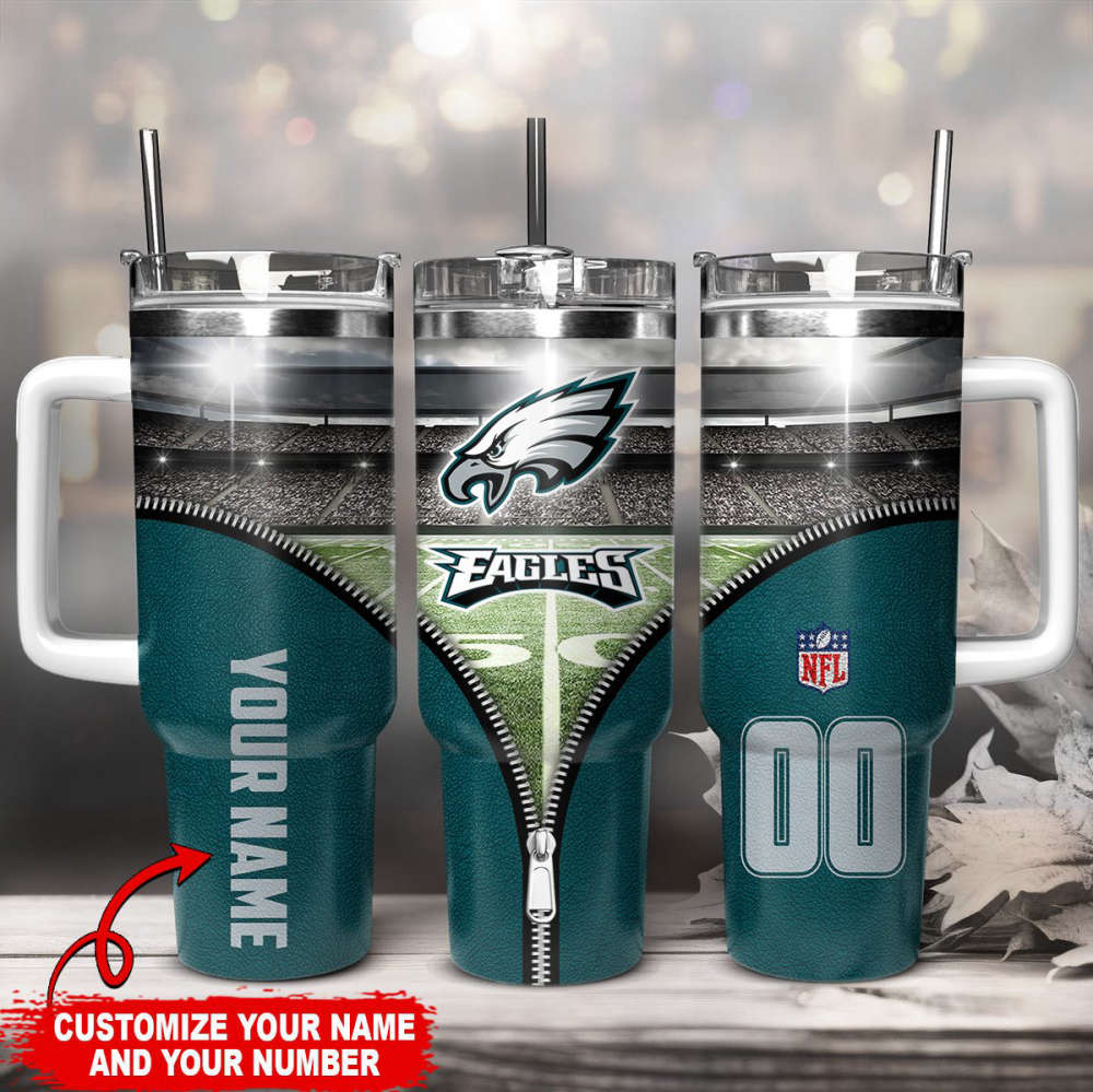 Philadelphia Eagles NFL Custom Stanley Quencher 40oz Stainless Steel Tumbler With Handle