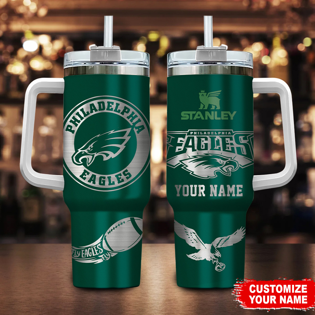 Philadelphia Eagles NFL Custom Stanley Quencher 40oz Stainless Steel Tumbler With Handle