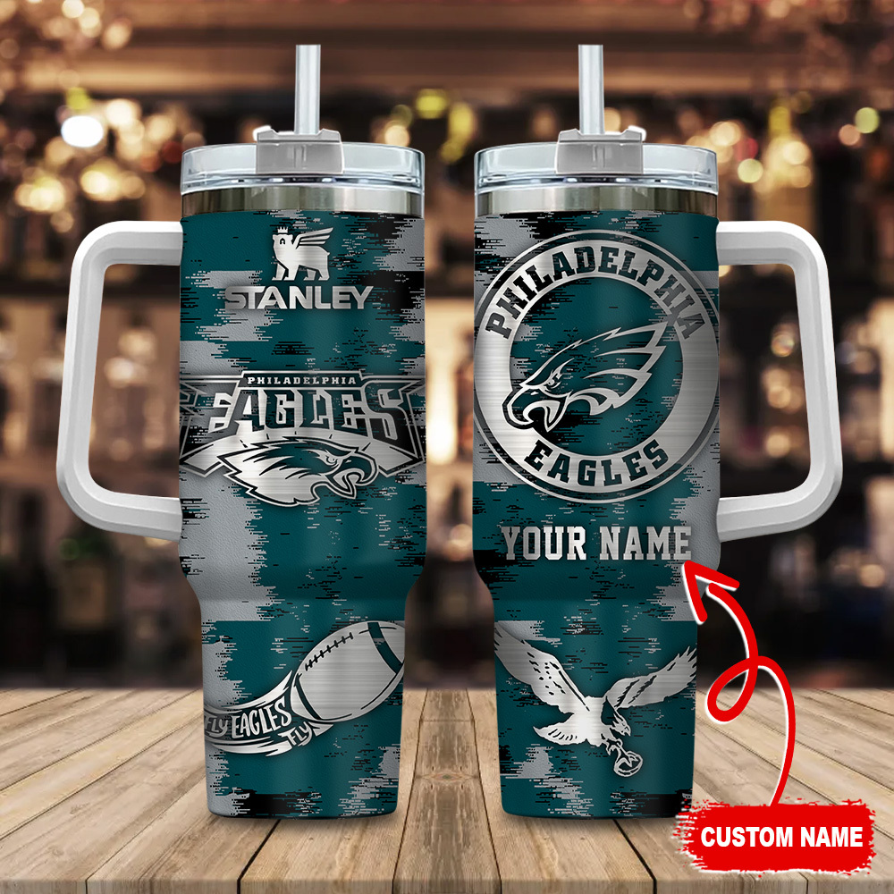 Philadelphia Eagles NFL Custom Stanley Quencher 40oz Stainless Steel Tumbler With Handle