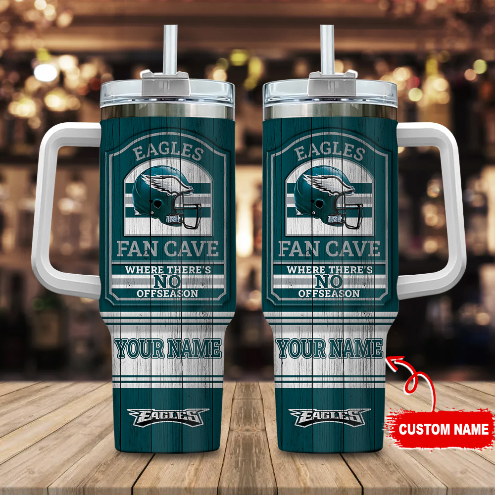 Philadelphia Eagles NFL Fan Cave Custom Stanley Quencher 40oz Stainless Steel Tumbler With Handle