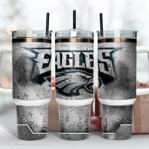 Philadelphia Eagles NFL Fingerprint Effect Custom Stanley Quencher 40oz Stainless Steel Tumbler With Handle