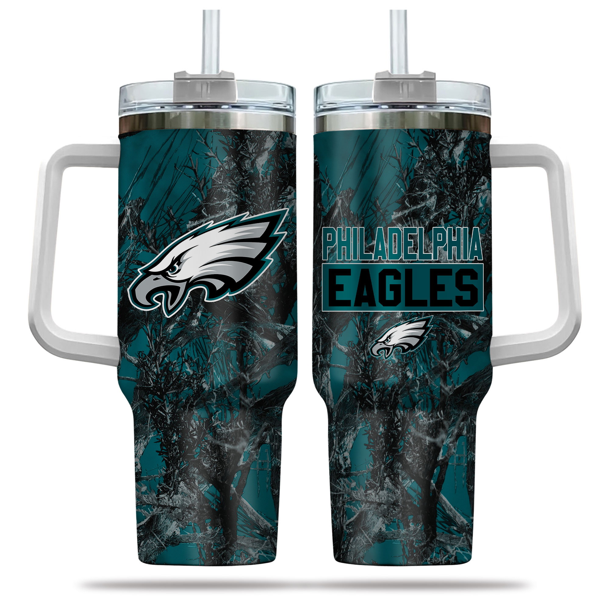 Philadelphia Eagles NFL Hunting Custom Stanley Quencher 40oz Stainless Steel Tumbler With Handle