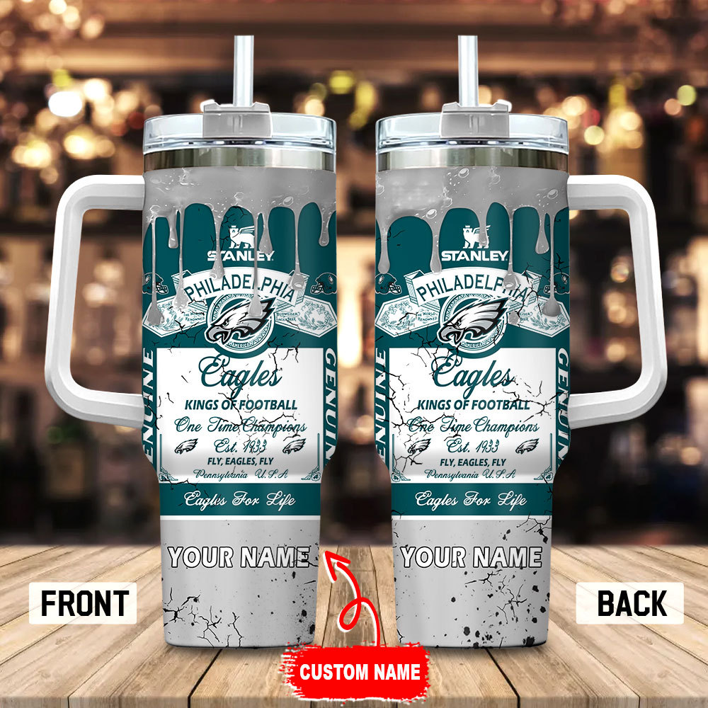 Philadelphia Eagles NFL Kings Of Football Custom Stanley Quencher 40oz Stainless Steel Tumbler With Handle