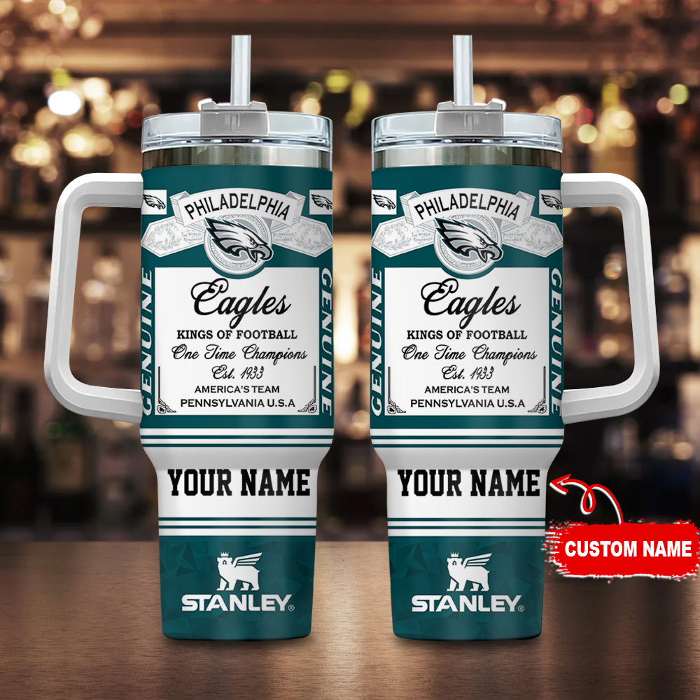 Philadelphia Eagles NFL Kings Of Football Custom Stanley Quencher 40oz Stainless Steel Tumbler With Handle