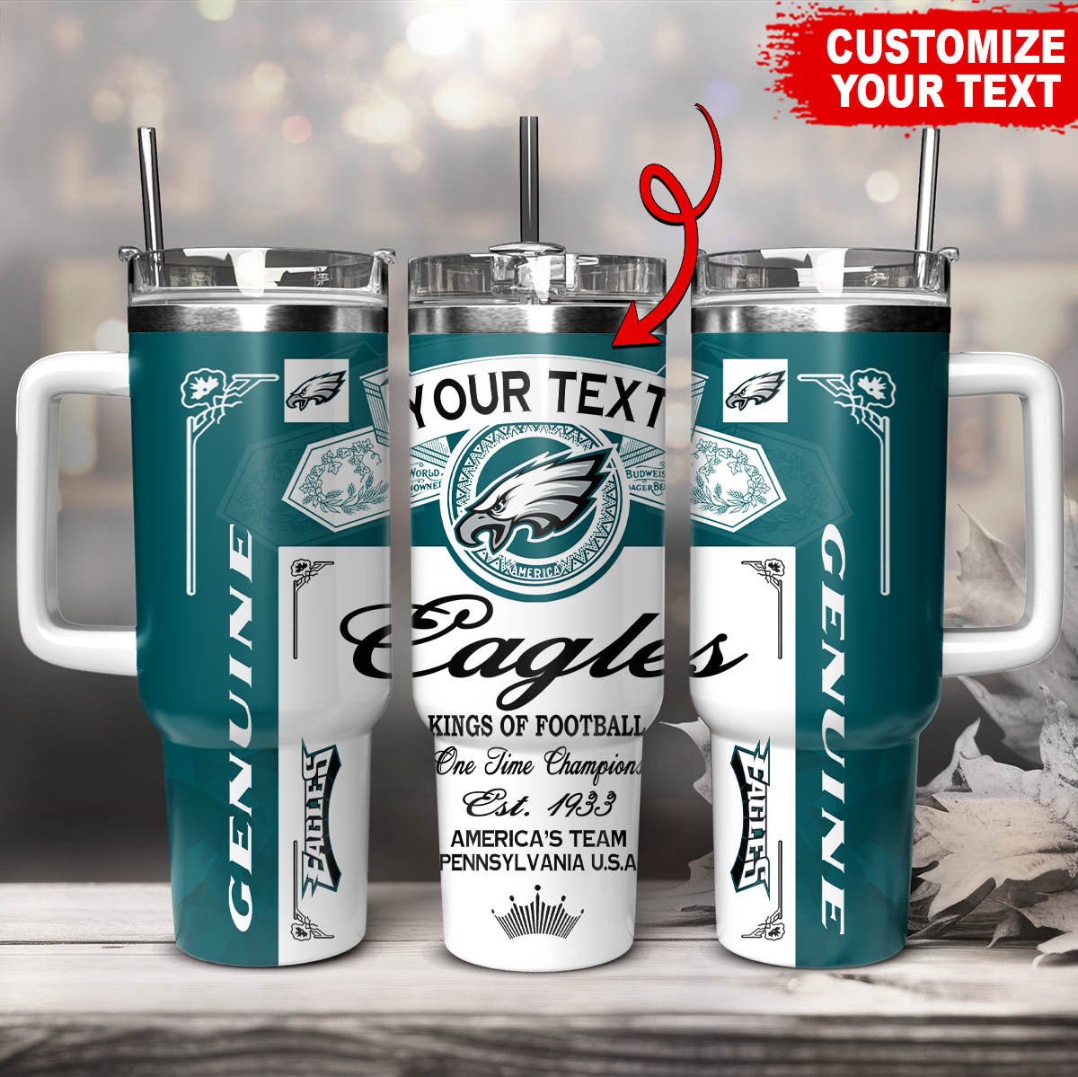 Philadelphia Eagles NFL Kings Of Football Custom Stanley Quencher 40oz Stainless Steel Tumbler With Handle