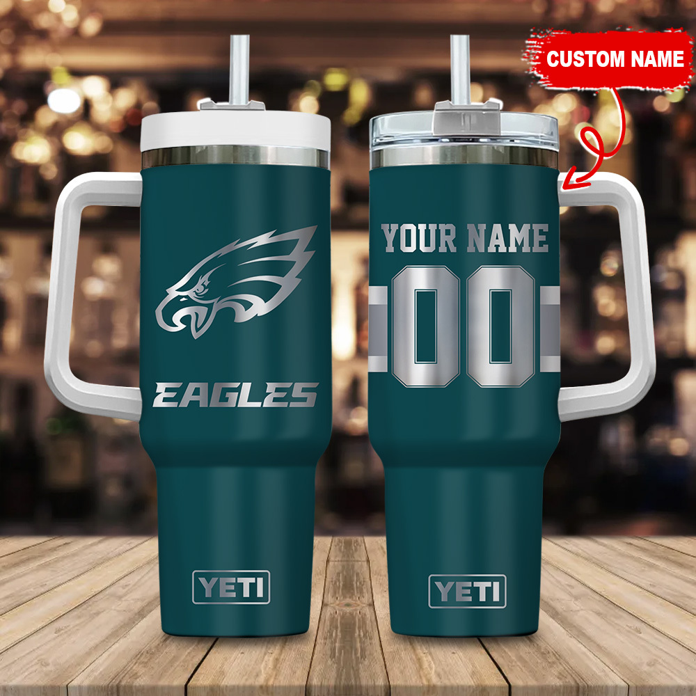 Philadelphia Eagles NFL Laser Engraved Effect Custom Stanley Quencher 40oz Stainless Steel Tumbler With Handle