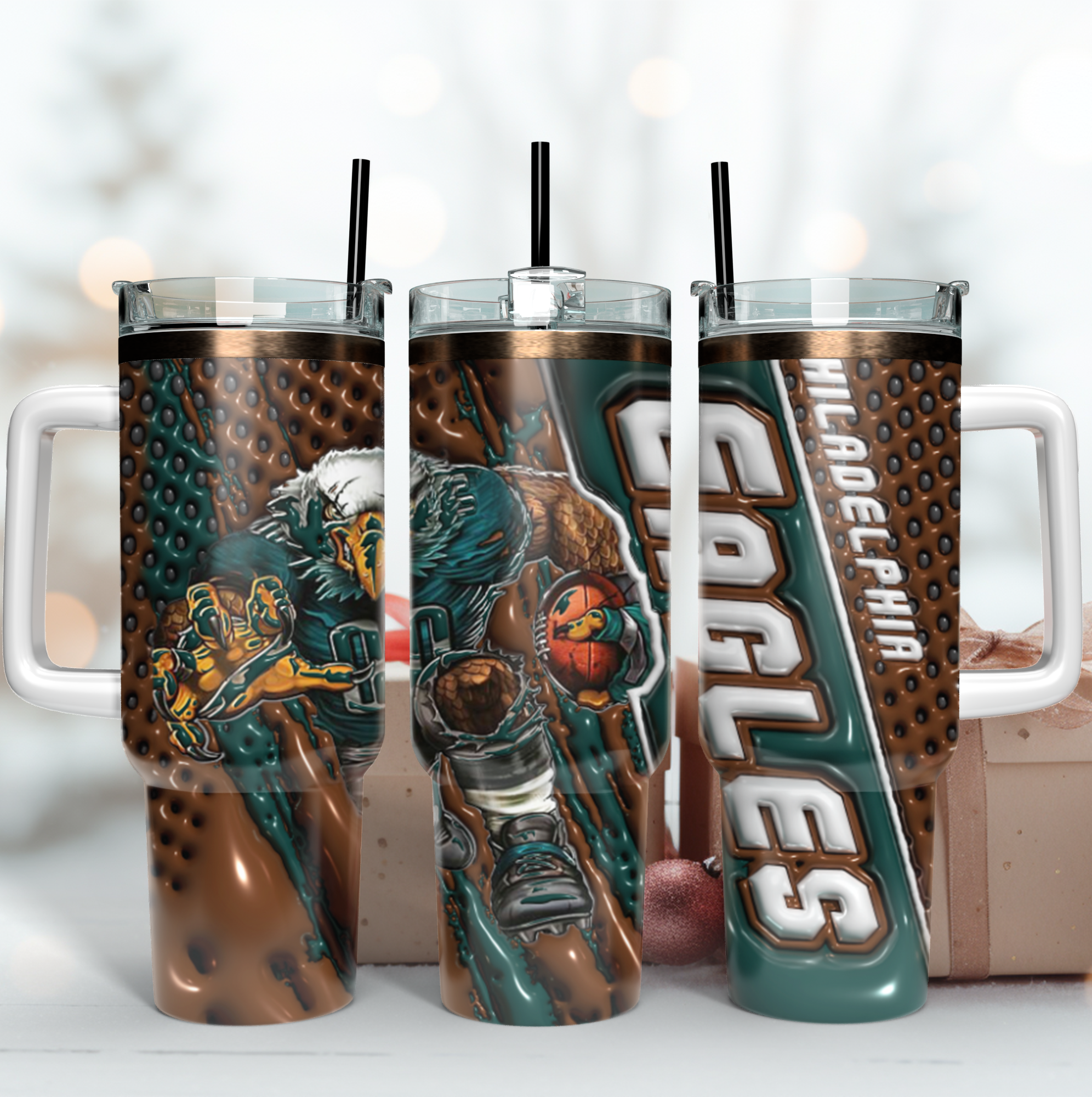 Philadelphia Eagles NFL Mascot Custom Stanley Quencher 40oz Stainless Steel Tumbler With Handle