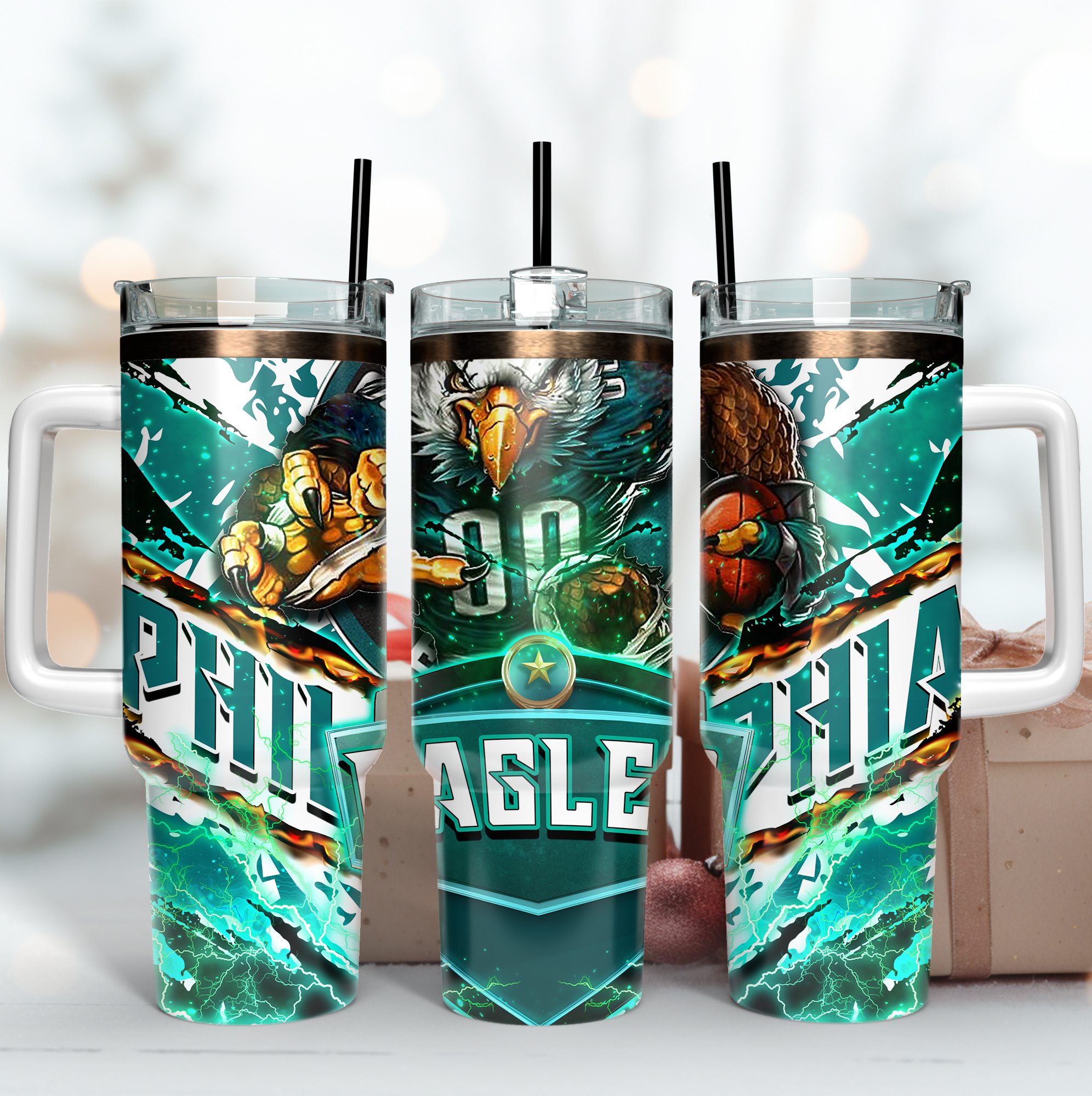 Philadelphia Eagles NFL Mascot Custom Stanley Quencher 40oz Stainless Steel Tumbler With Handle