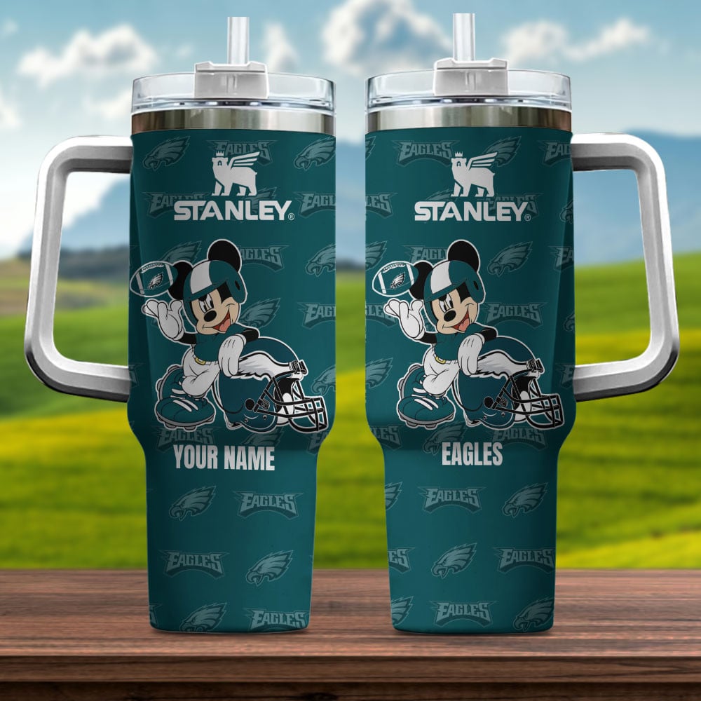 Philadelphia Eagles NFL Mickey Mouse Custom Stanley Quencher 40oz Stainless Steel Tumbler With Handle