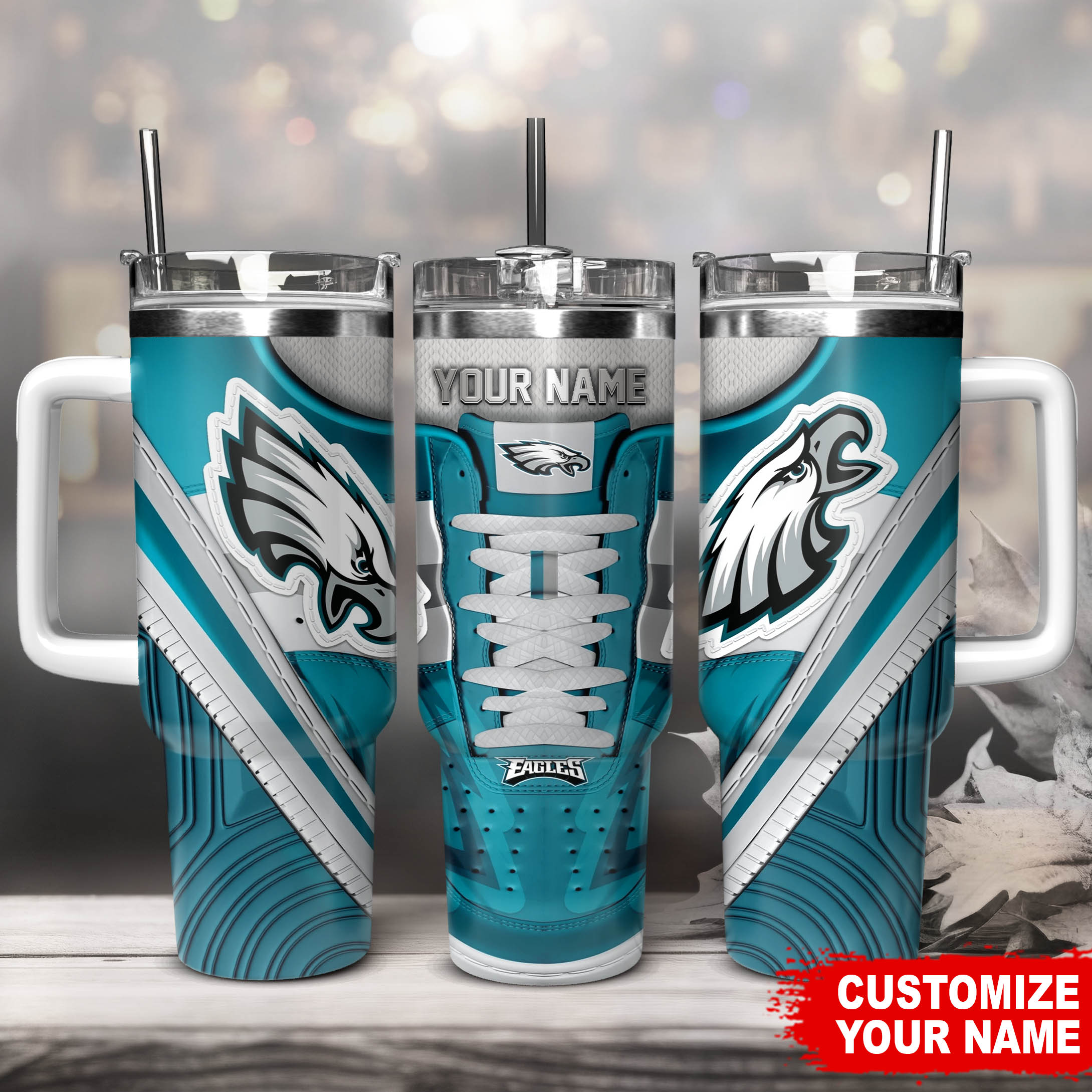Philadelphia Eagles NFL Sneaker Custom Stanley Quencher 40oz Stainless Steel Tumbler With Handle
