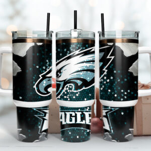 Philadelphia Eagles NFL Stained Glass Effect Custom Stanley Quencher 40oz Stainless Steel Tumbler With Handle