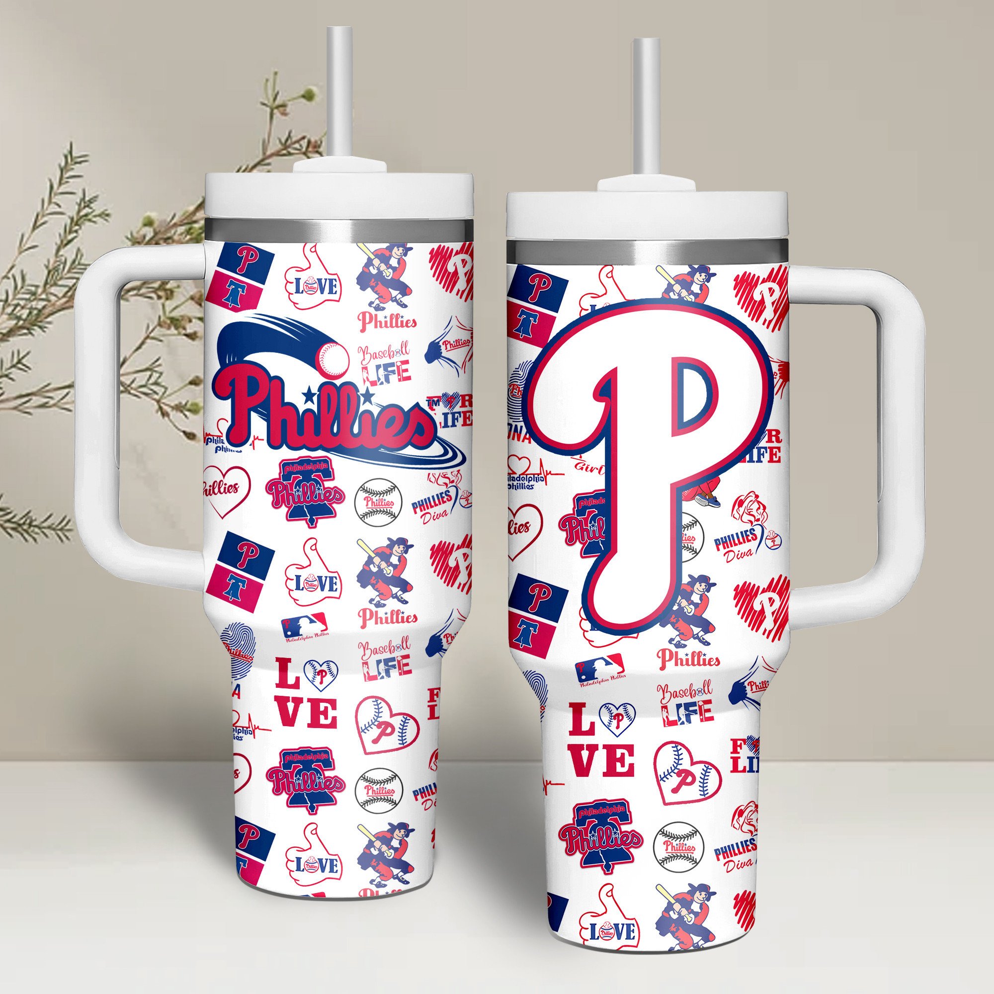 Philadelphia Phillies MLB Custom Stanley Quencher 40oz Stainless Steel Tumbler With Handle