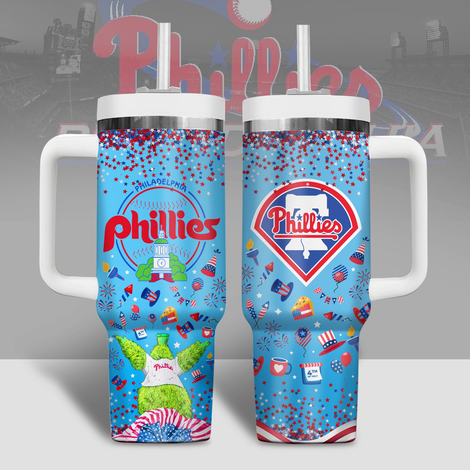 Philadelphia Phillies MLB Custom Stanley Quencher 40oz Stainless Steel Tumbler With Handle