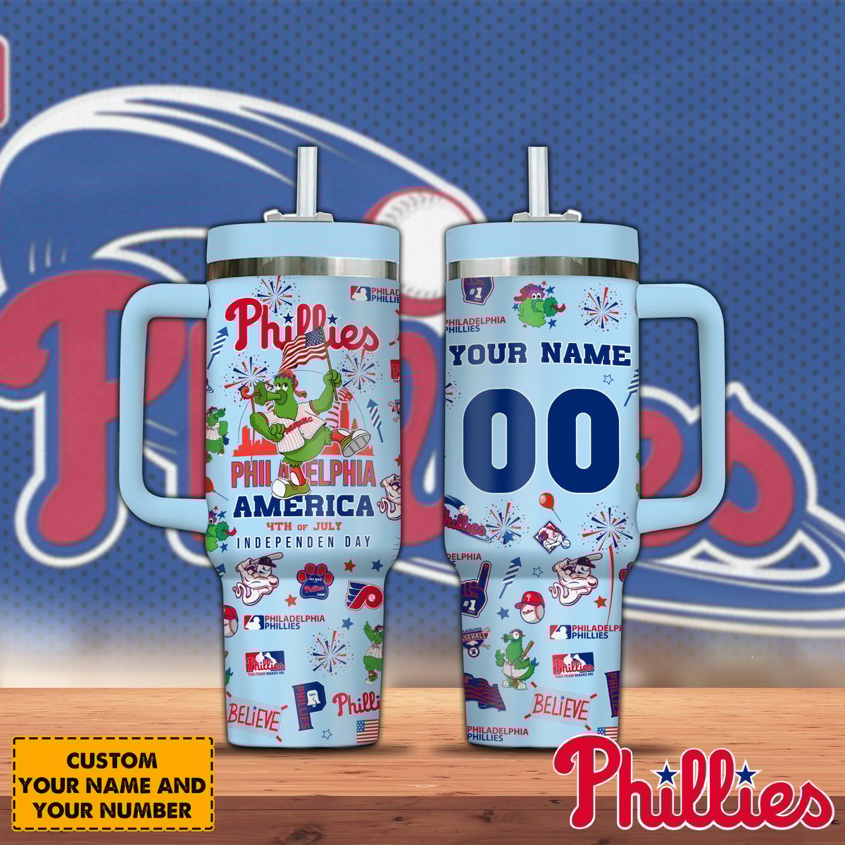 Philadelphia Phillies MLB Custom Stanley Quencher 40oz Stainless Steel Tumbler With Handle