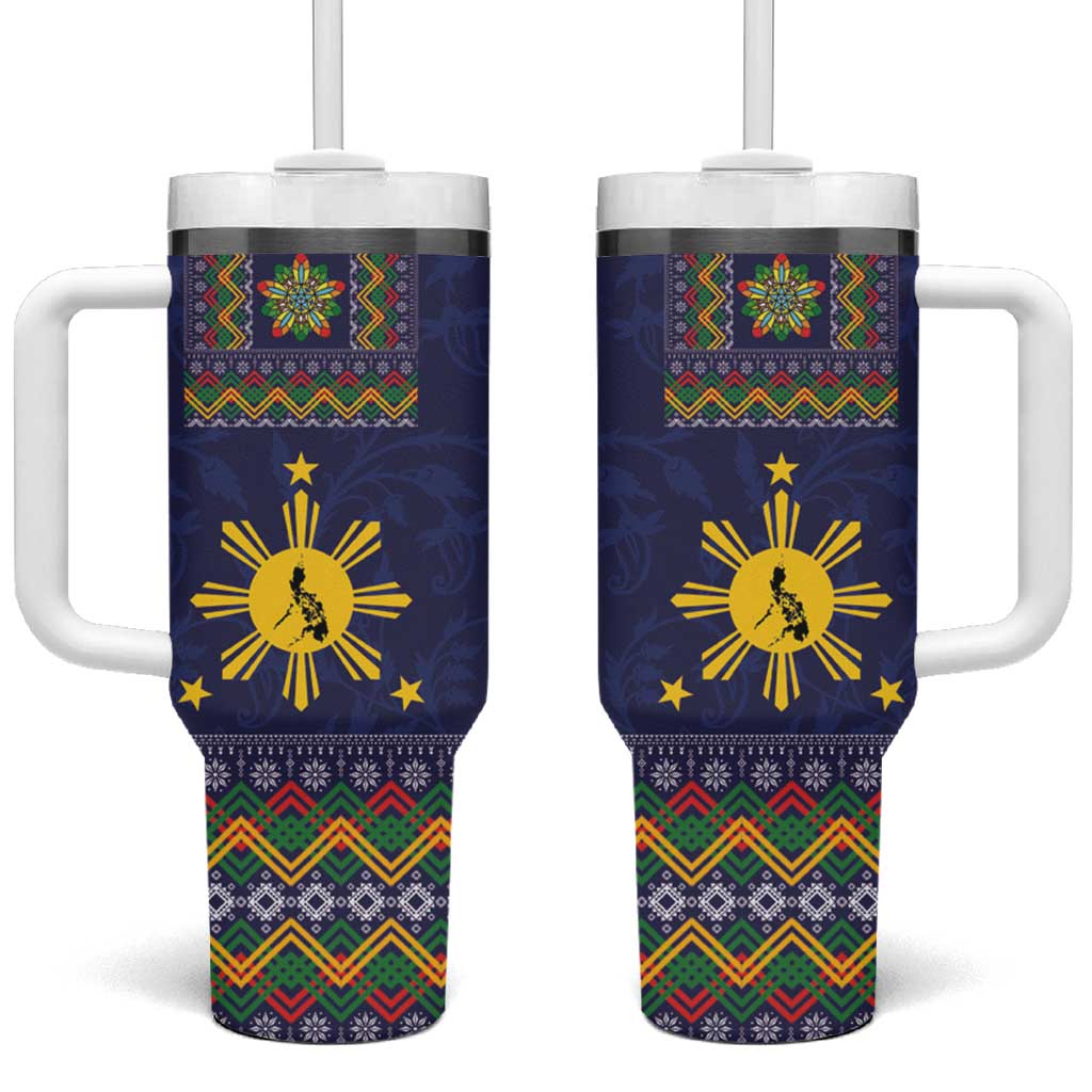 Philippines Merry Christmas Maligayang Pasko with Parol and Xmas Barong Custom Stanley Quencher 40oz Stainless Steel Tumbler With Handle