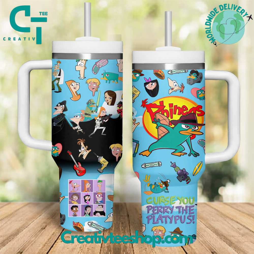 Phineas and Ferb Cartoon Custom Stanley Quencher 40oz Stainless Steel Tumbler With Handle
