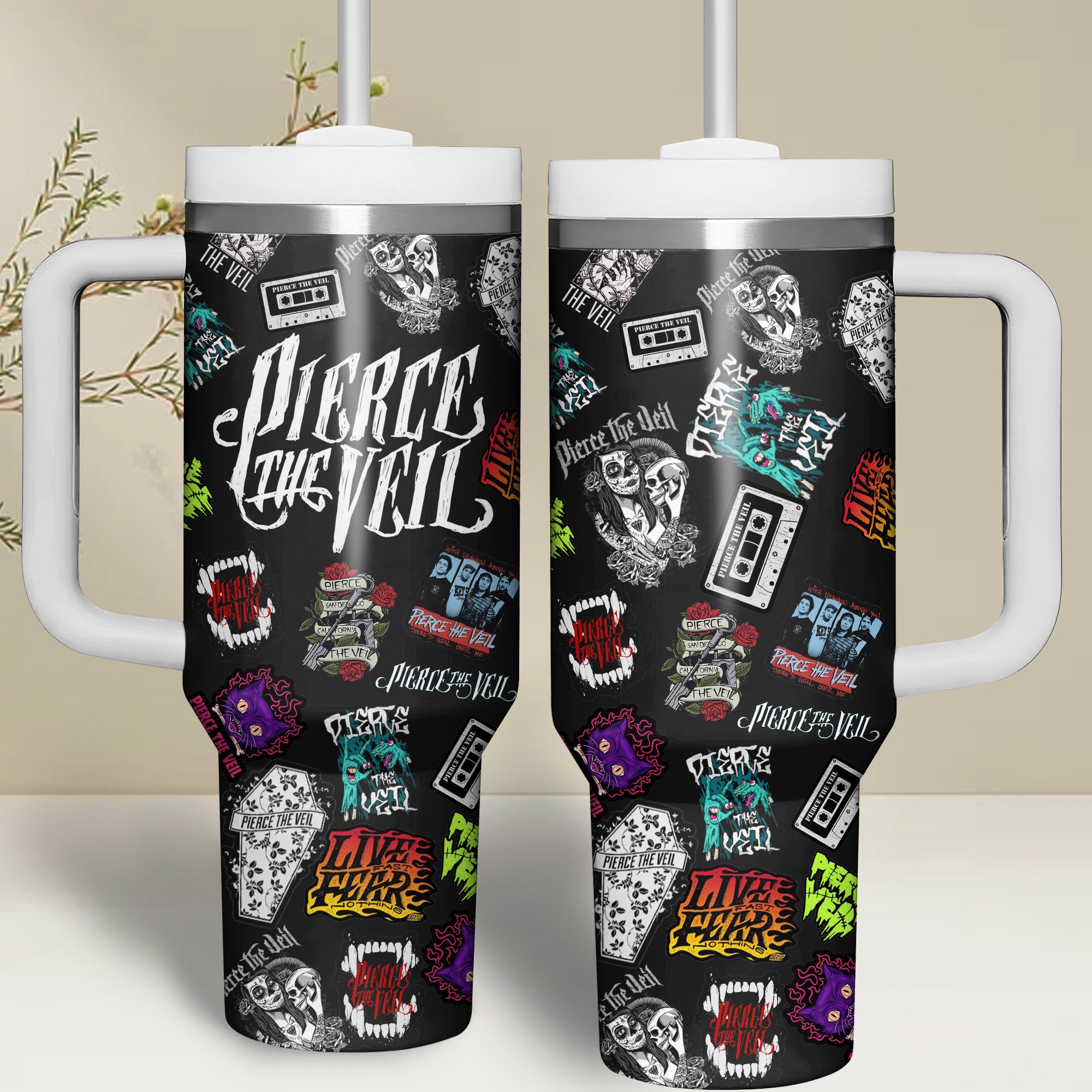 Pierce The Veil Music Custom Stanley Quencher 40oz Stainless Steel Tumbler With Handle