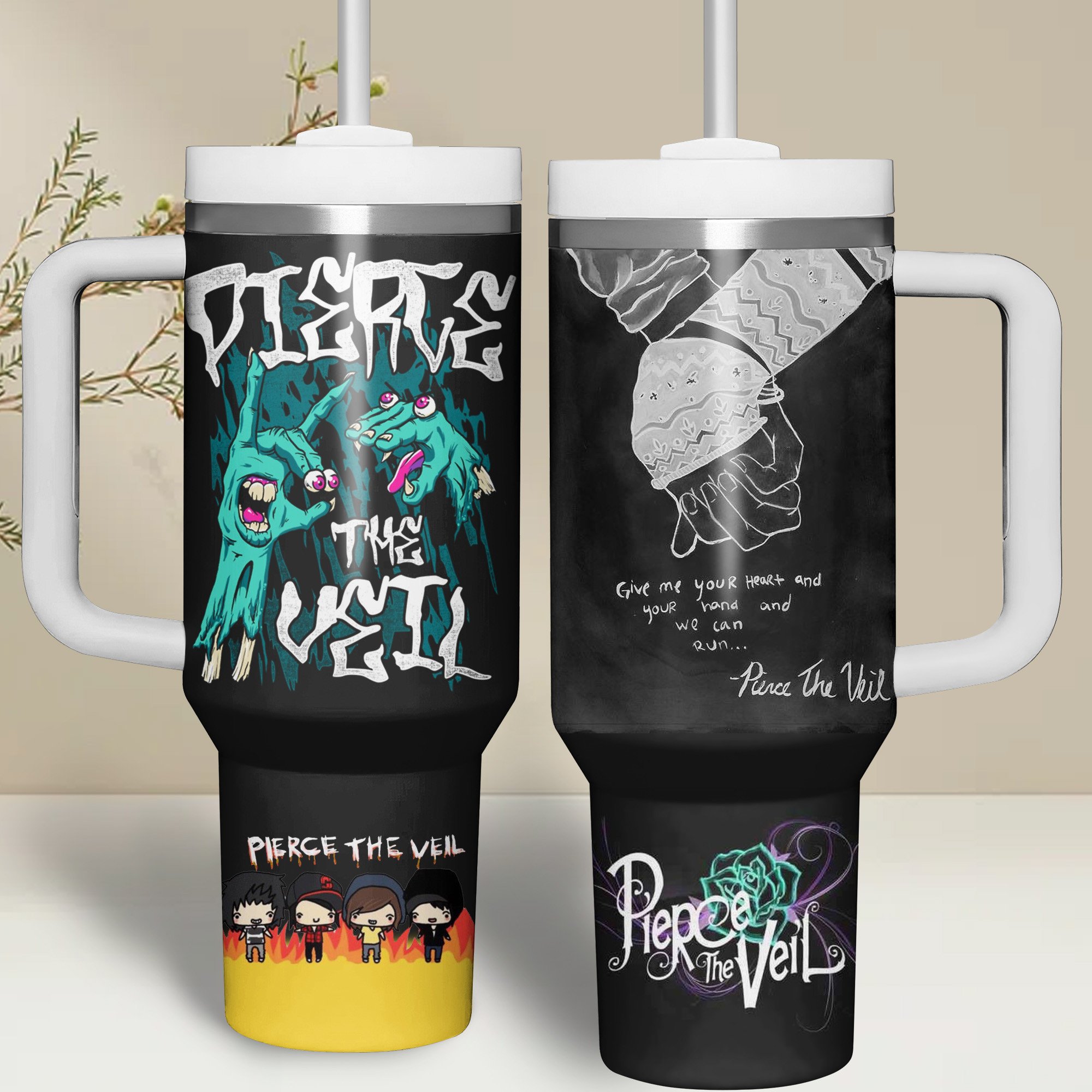 Pierce The Veil Music Custom Stanley Quencher 40oz Stainless Steel Tumbler With Handle