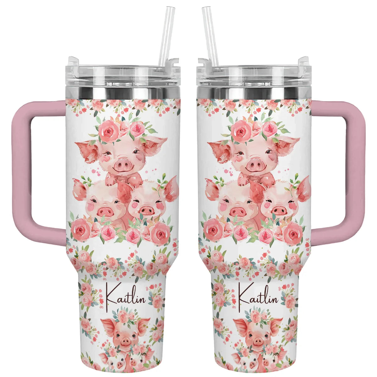 Piggy Custom Stanley Quencher 40oz Stainless Steel Tumbler With Handle