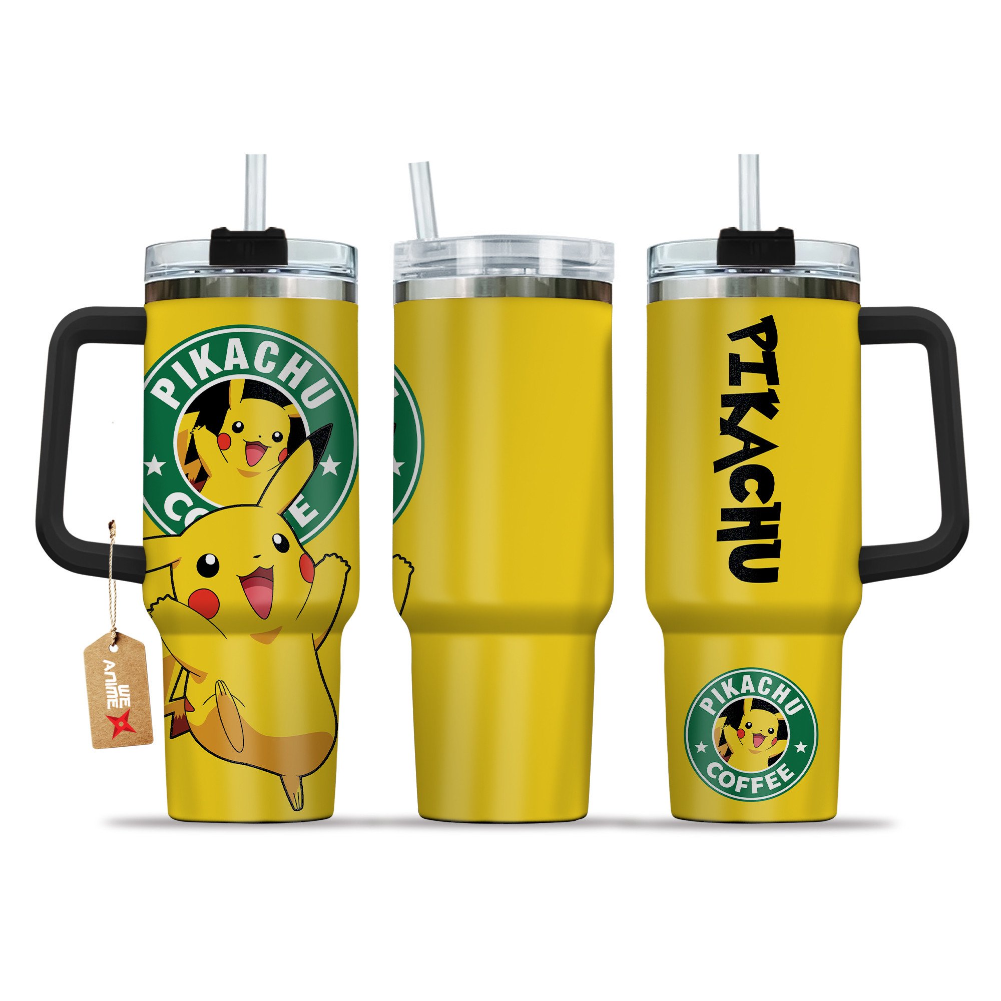 Pikachu Coffee Pokemon Anime Custom Stanley Quencher 40oz Stainless Steel Tumbler With Handle