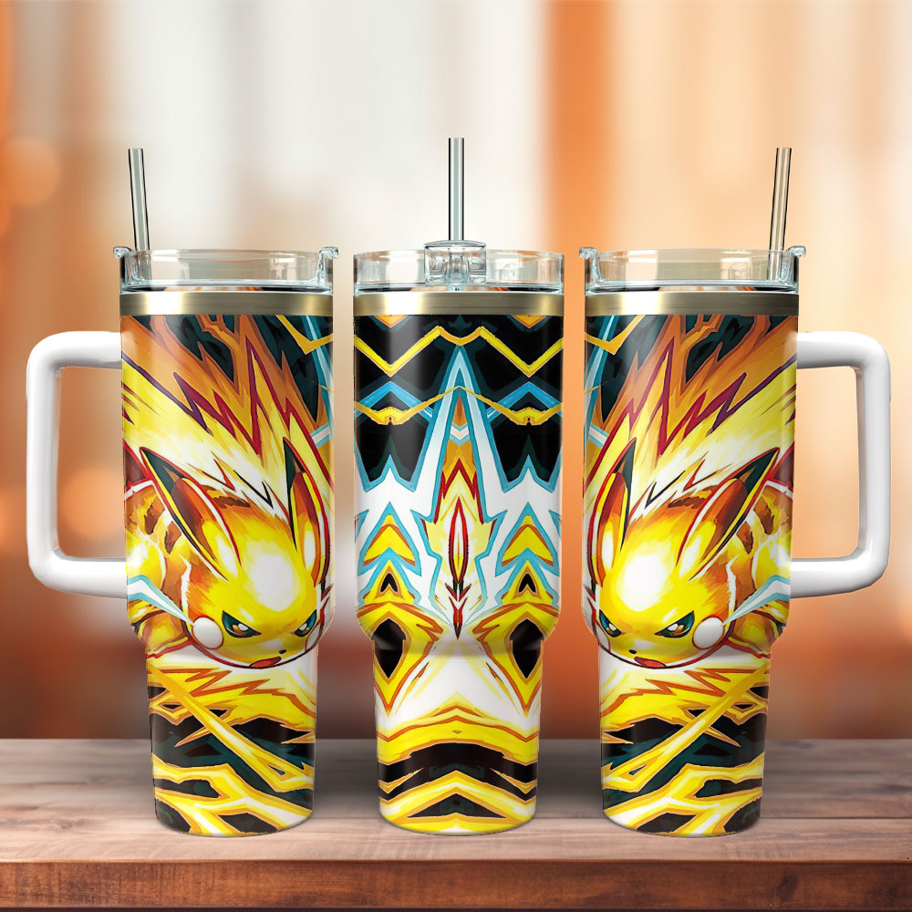 Pikachu Pokemon Cartoon Custom Stanley Quencher 40oz Stainless Steel Tumbler With Handle