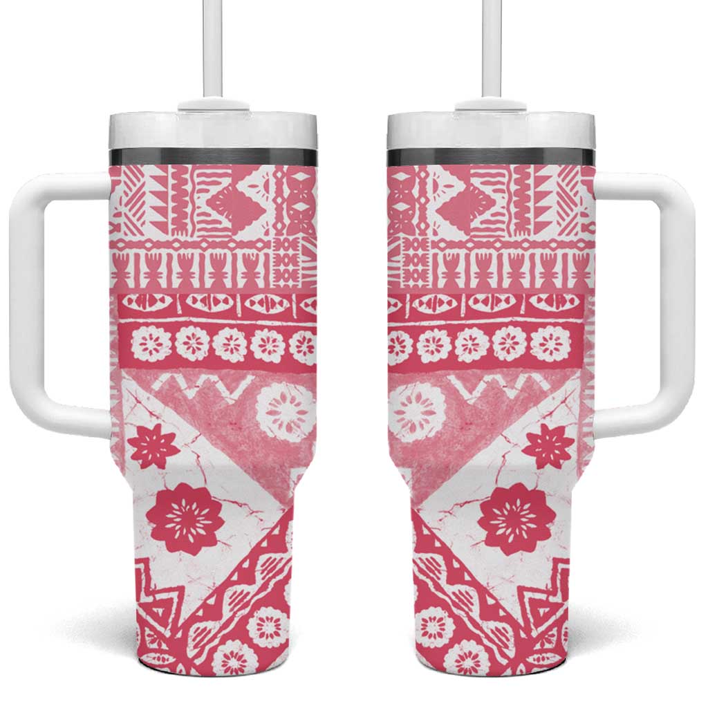 Pink Bula Fiji Masi Tapa Custom Stanley Quencher 40oz Stainless Steel Tumbler With Handle