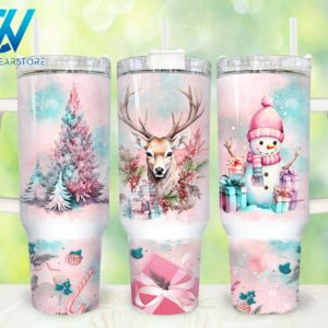 Pink Christmas Custom Stanley Quencher 40oz Stainless Steel Tumbler With Handle