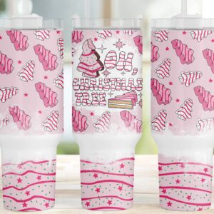 Pink Christmas Tree Cakes Custom Stanley Quencher 40oz Stainless Steel Tumbler With Handle