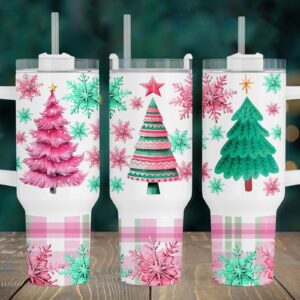 Pink Christmas Trees Custom Stanley Quencher 40oz Stainless Steel Tumbler With Handle