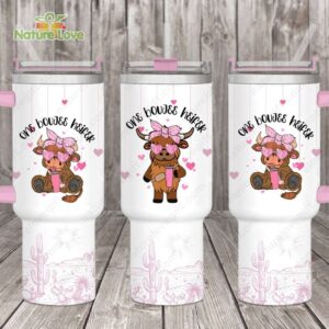 Pink Cow Custom Stanley Quencher 40oz Stainless Steel Tumbler With Handle