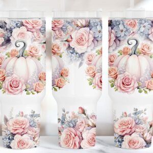 Pink Floral Pumpkin Custom Stanley Quencher 40oz Stainless Steel Tumbler With Handle