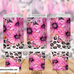 Pink Flowers Custom Stanley Quencher 40oz Stainless Steel Tumbler With Handle