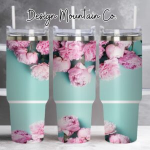 Pink Flowers Custom Stanley Quencher 40oz Stainless Steel Tumbler With Handle