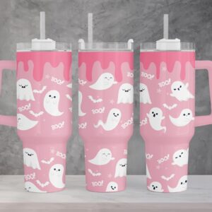 Pink Ghost Halloween Custom Stanley Quencher 40oz Stainless Steel Tumbler With Handle