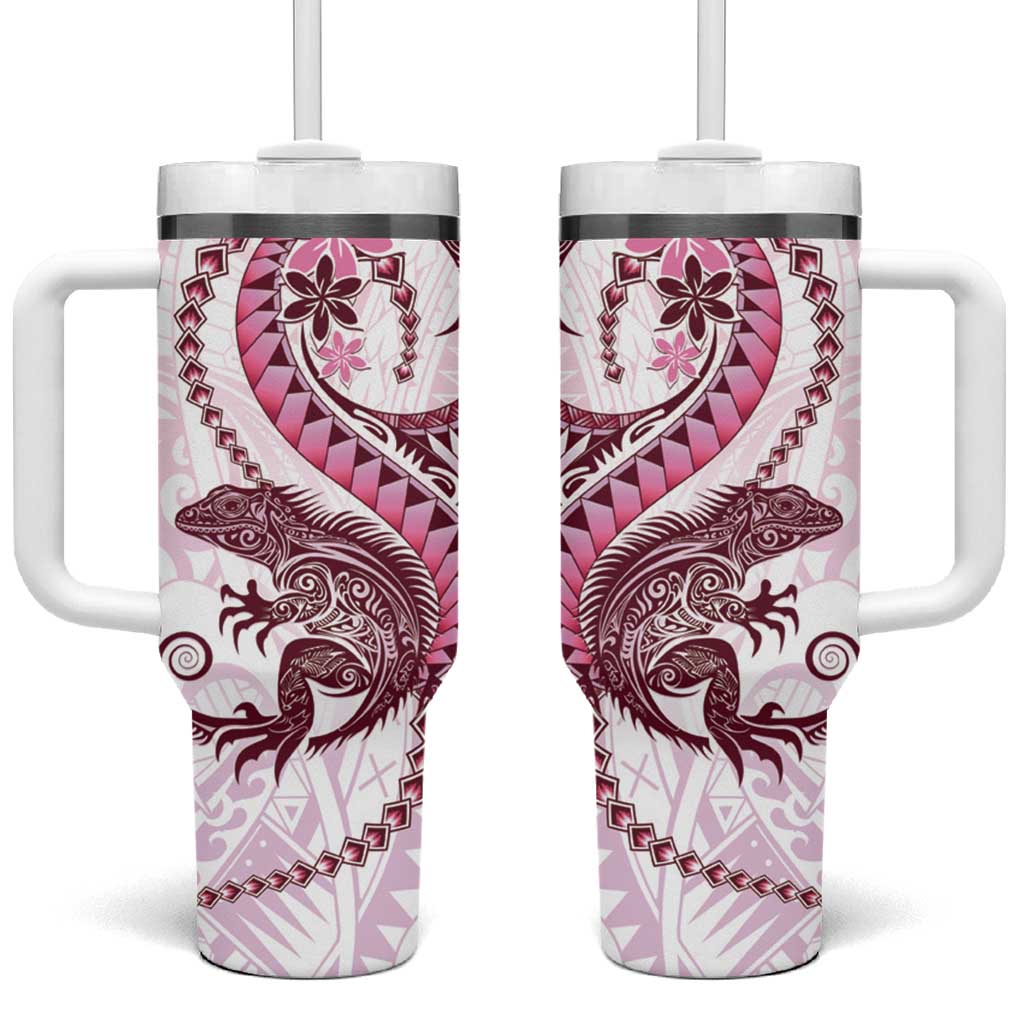 Pink Maori Tuatara Luxury Pastel Custom Stanley Quencher 40oz Stainless Steel Tumbler With Handle