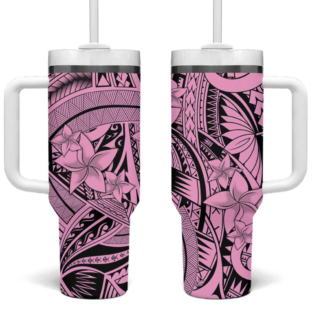 Pink Pacific Flowers Tribal Polynesian Custom Stanley Quencher 40oz Stainless Steel Tumbler With Handle