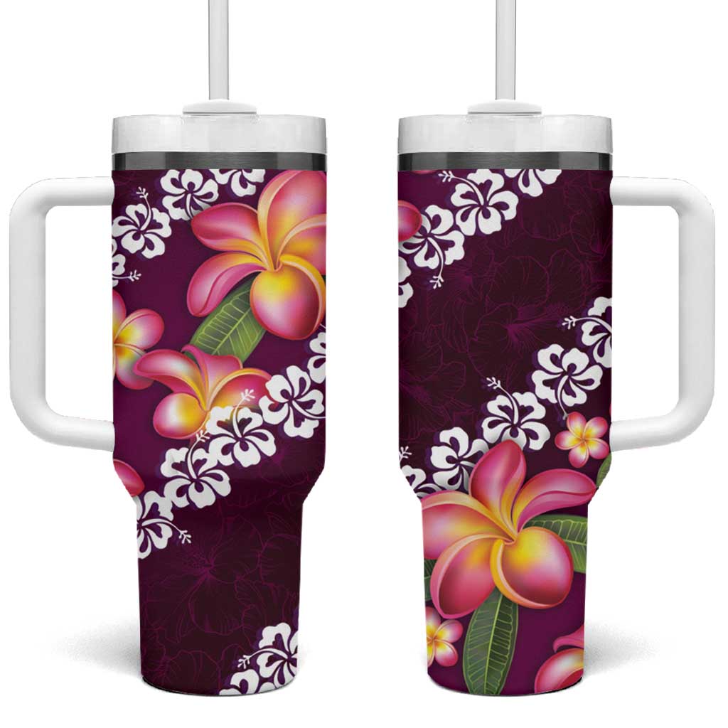 Pink Polynesia Plumeria With Hibiscus Tropical Custom Stanley Quencher 40oz Stainless Steel Tumbler With Handle