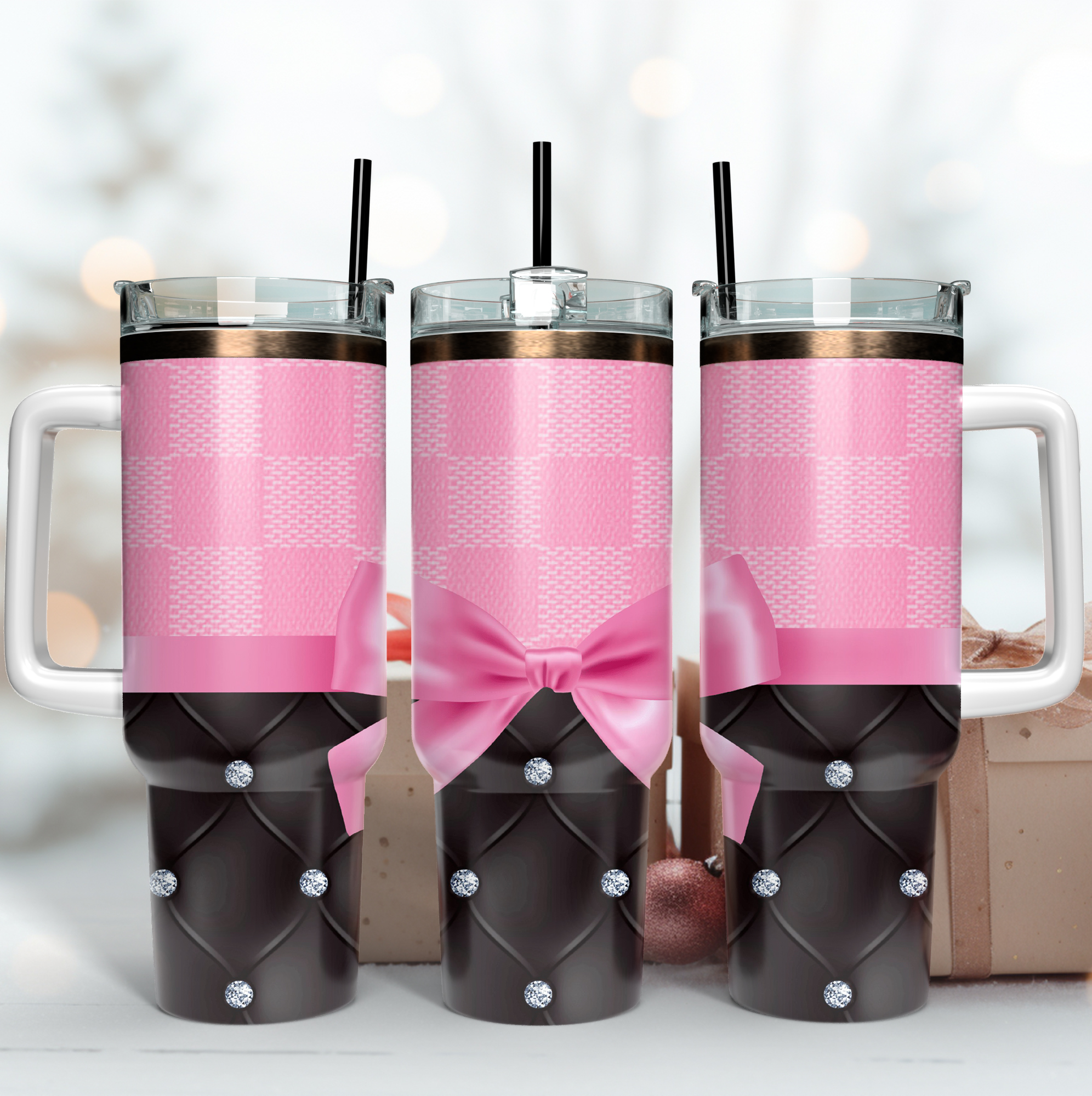 Pink Ribbon Custom Stanley Quencher 40oz Stainless Steel Tumbler With Handle