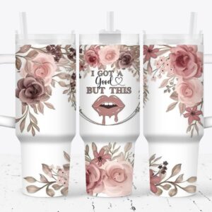Pink Rose Lip Custom Stanley Quencher 40oz Stainless Steel Tumbler With Handle
