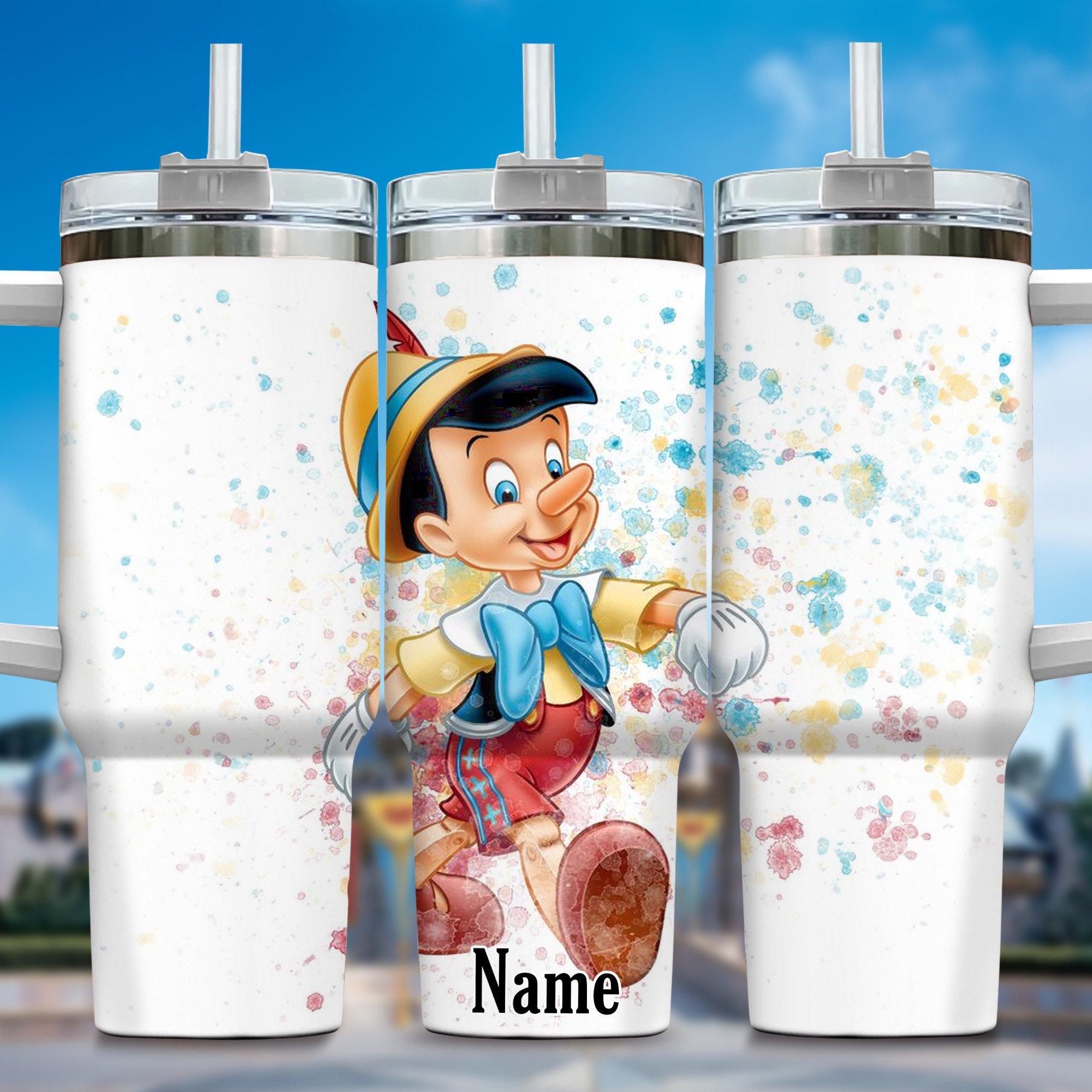 Pinocchio Cartoon Custom Stanley Quencher 40oz Stainless Steel Tumbler With Handle