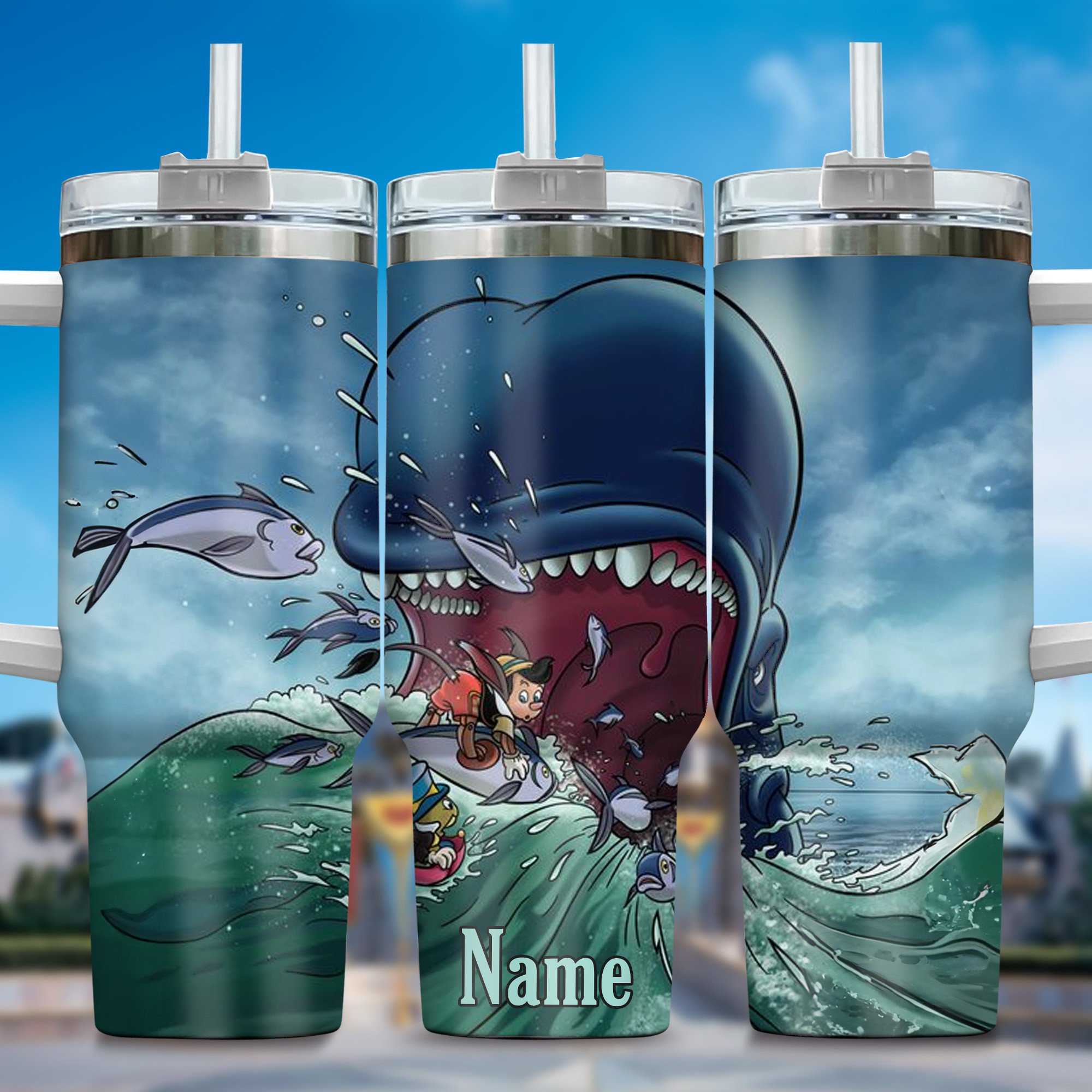 Pinocchio Cartoon Custom Stanley Quencher 40oz Stainless Steel Tumbler With Handle