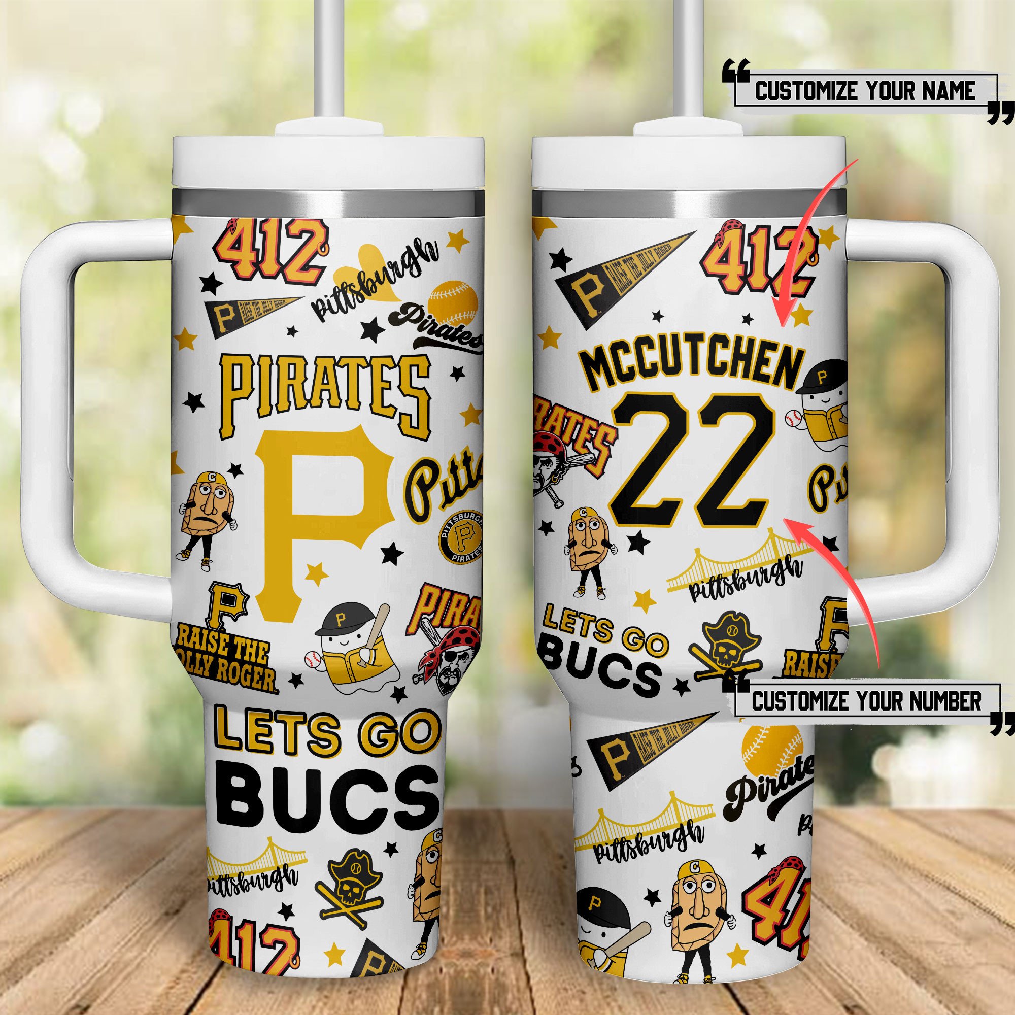Pittsburgh Pirates MLB Custom Stanley Quencher 40oz Stainless Steel Tumbler With Handle