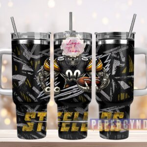 Pittsburgh Steelers Custom Stanley Quencher 40oz Stainless Steel Tumbler With Handle