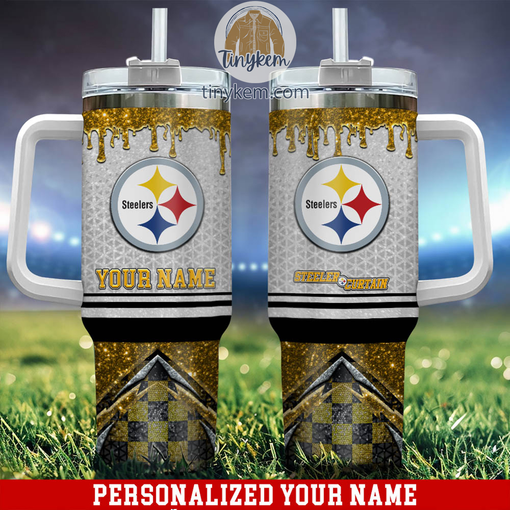 Pittsburgh Steelers Glitter NFL Custom Stanley Quencher 40oz Stainless Steel Tumbler With Handle