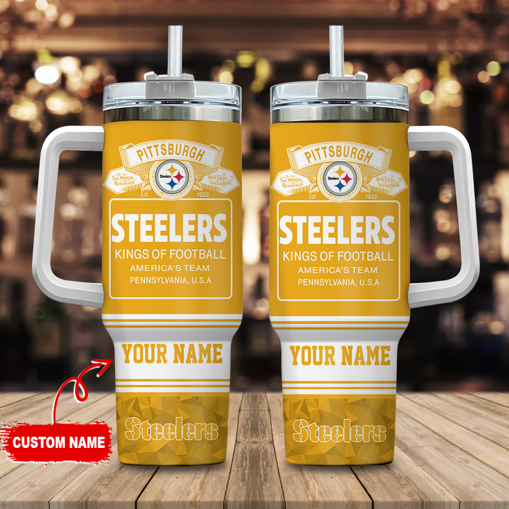 Pittsburgh Steelers NFL Bud Light Custom Stanley Quencher 40oz Stainless Steel Tumbler With Handle