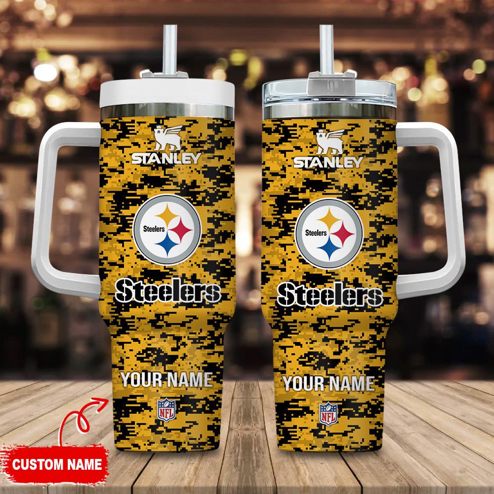 Pittsburgh Steelers NFL Camouflage Custom Stanley Quencher 40oz Stainless Steel Tumbler With Handle